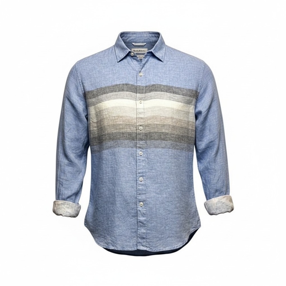 Tommy Bahama Blue Striped 100% Linen Long Sleeve Button Shirt Coastal Old Money